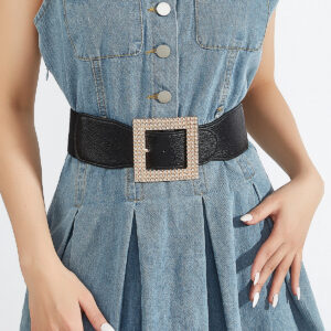 Women Square Rhinestone Waist Belt - Main Image