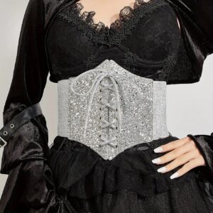 新款闪粉腰带宽弹力松紧束腰装饰配连衣裙子衬衫外搭绑绳腰封