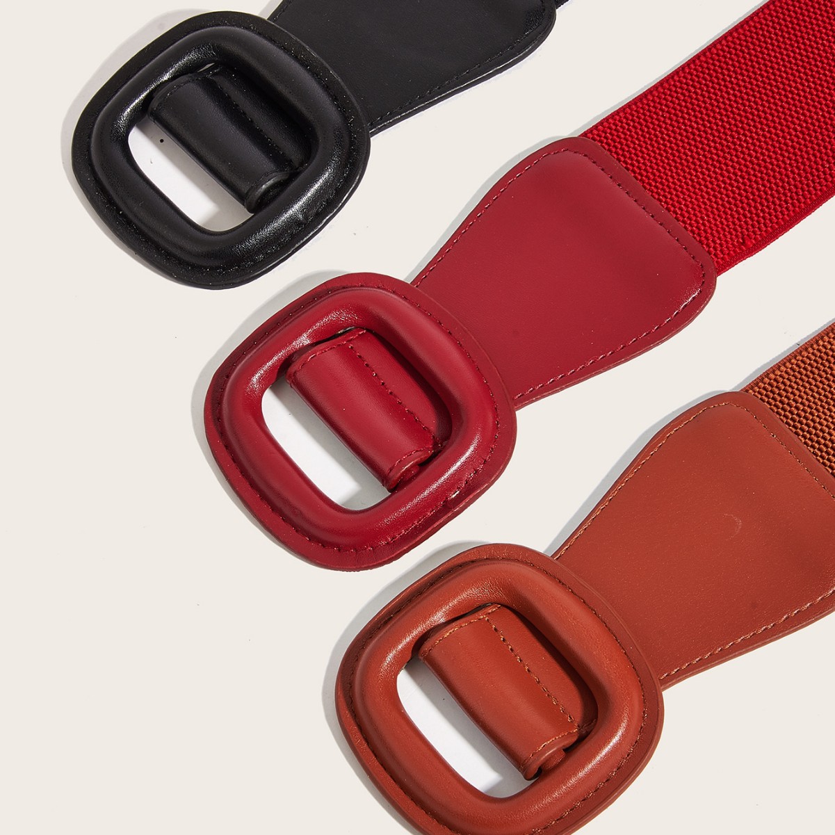 Bulk Square Buckle Elastic Belts - 3 Colors Waist Belt for Dresses and Long Shirts - Image 2