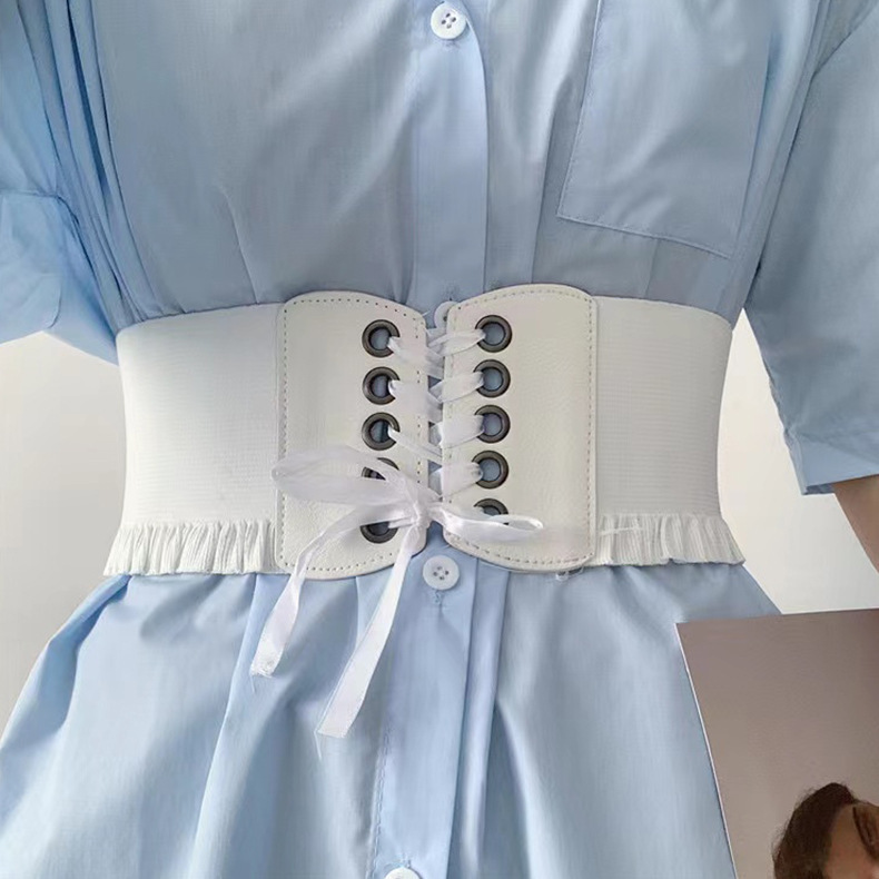 Wholesale Women Hepburn Style Wavy Elastic Lace-up Corset Belt 2 Colors Fashion Waist Belt - Image 6