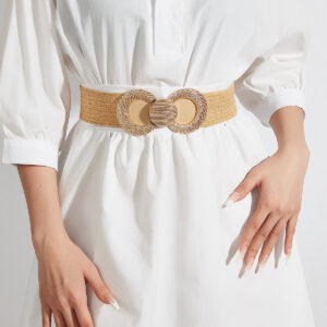 PP Straw Woven Elastic Belt - Light Camel