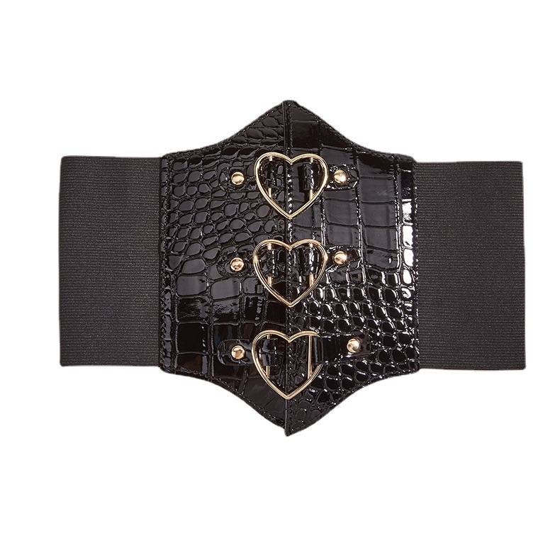 Women Stone Pattern Heart Velcro Waist Belt - Detail 4