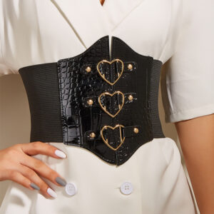 Women Stone Pattern Heart Velcro Waist Belt - Main Image