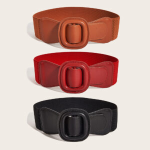 Bulk Square Buckle Elastic Belts - 3 Colors Waist Belt for Dresses and Long Shirts