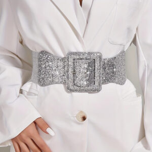 Wholesale European Style Glitter Square Buckle Corset Belt - Fish Scale Pattern Elastic Waist Belt