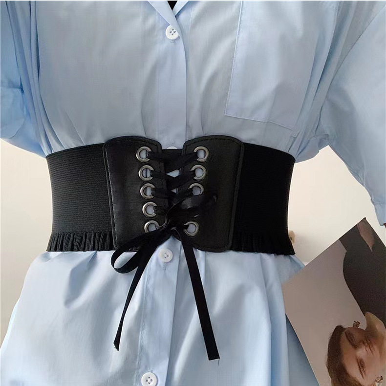 Women Hepburn Style Wavy Elastic Lace-up Corset Belt