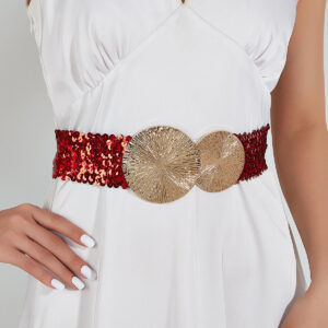 Women Leopard Print Fish Scale Waist Belt - Main Image