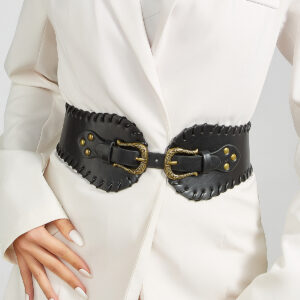 Women Double Bronze Buckle Waist Belt - Main Image