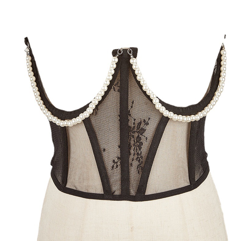 Wholesale Pearl Chain Corset Tops - 2 Colors Lace Mesh Steel Boned Waist Cincher - Image 5