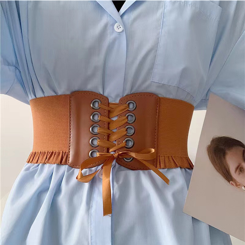 Wholesale Women Hepburn Style Wavy Elastic Lace-up Corset Belt 2 Colors Fashion Waist Belt - Image 7