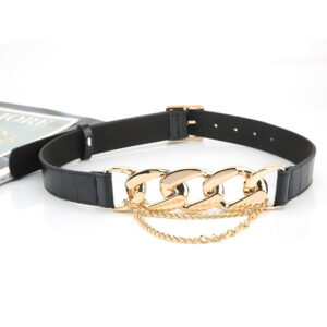 Women Stone Pattern Square Buckle Belt with Chain