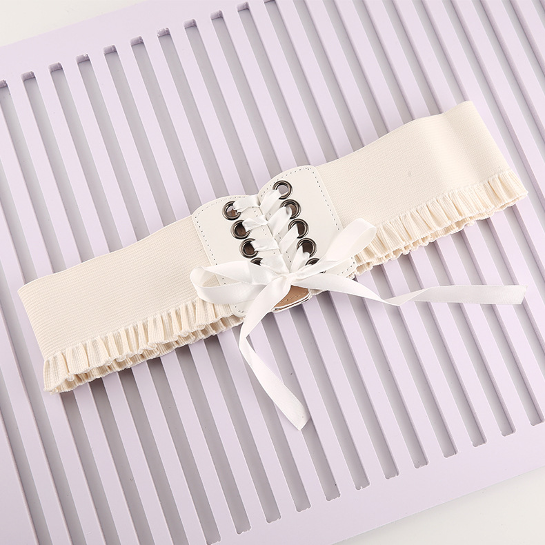 Women Hepburn Wavy Belt Button Detail