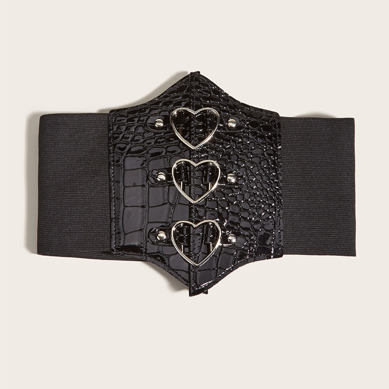 Women Stone Pattern Heart Velcro Waist Belt - Detail 1