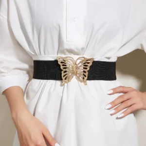 Wholesale Butterfly Buckle Elastic Waist Belt for Women - Decorative Wide Belt for Dresses & Coats