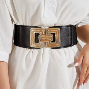 潮牌欧美风腰封-双方对扣凹条纹-主图