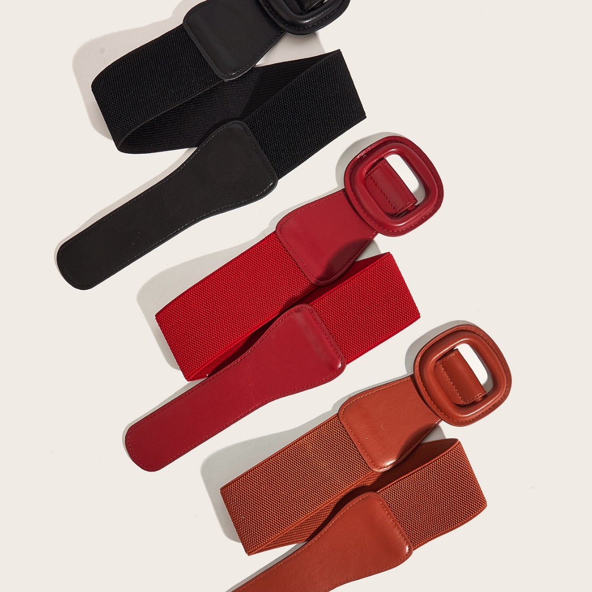 Bulk Square Buckle Elastic Belts - 3 Colors Waist Belt for Dresses and Long Shirts - Image 3
