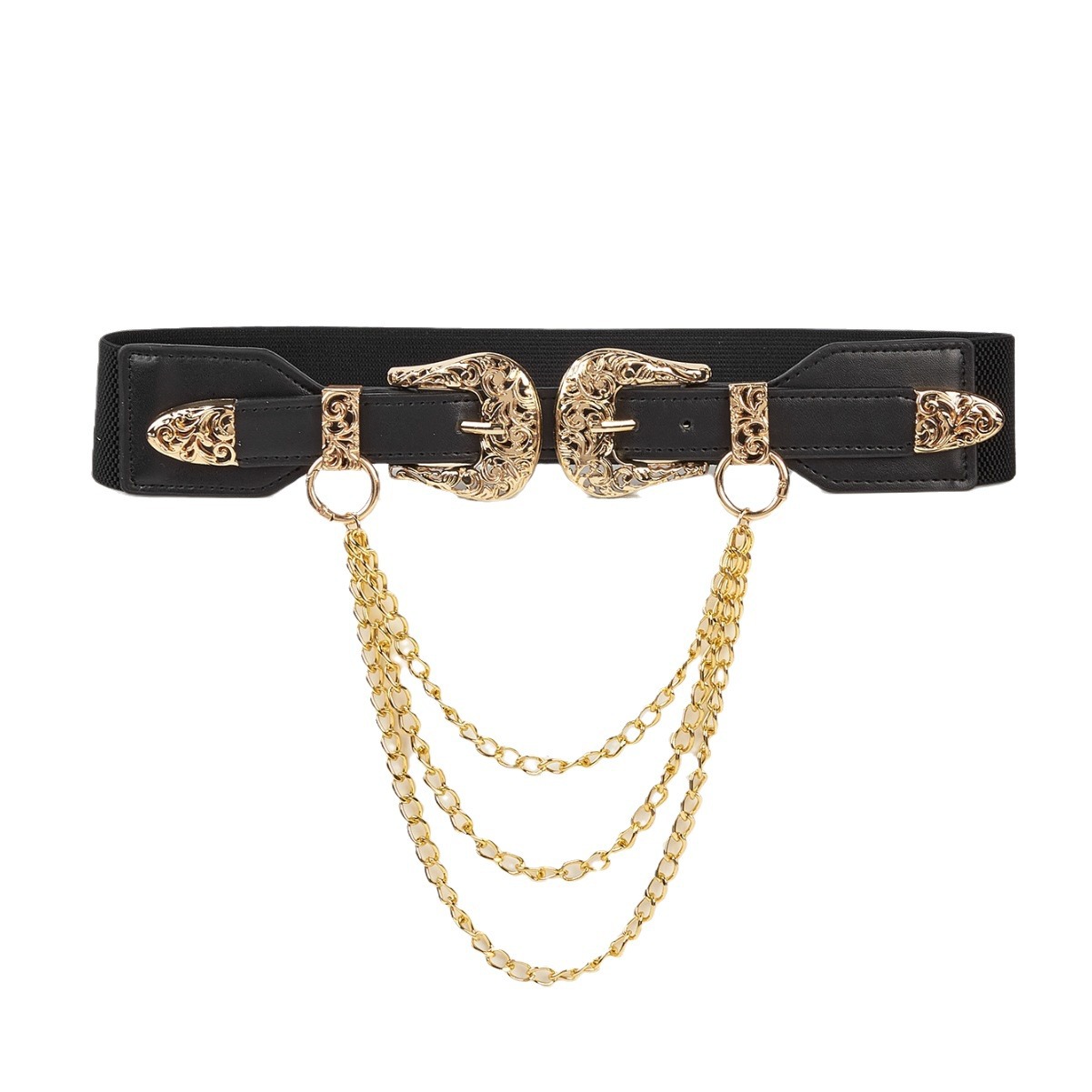 Bulk Gold Double Buckle Corset Belts - 2 Styles Three-Piece Set with Chain Accessory - Image 5