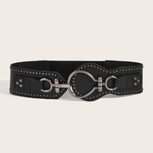Women Wide Elastic Waist Belt Western Style Rivet Stretch Waistband