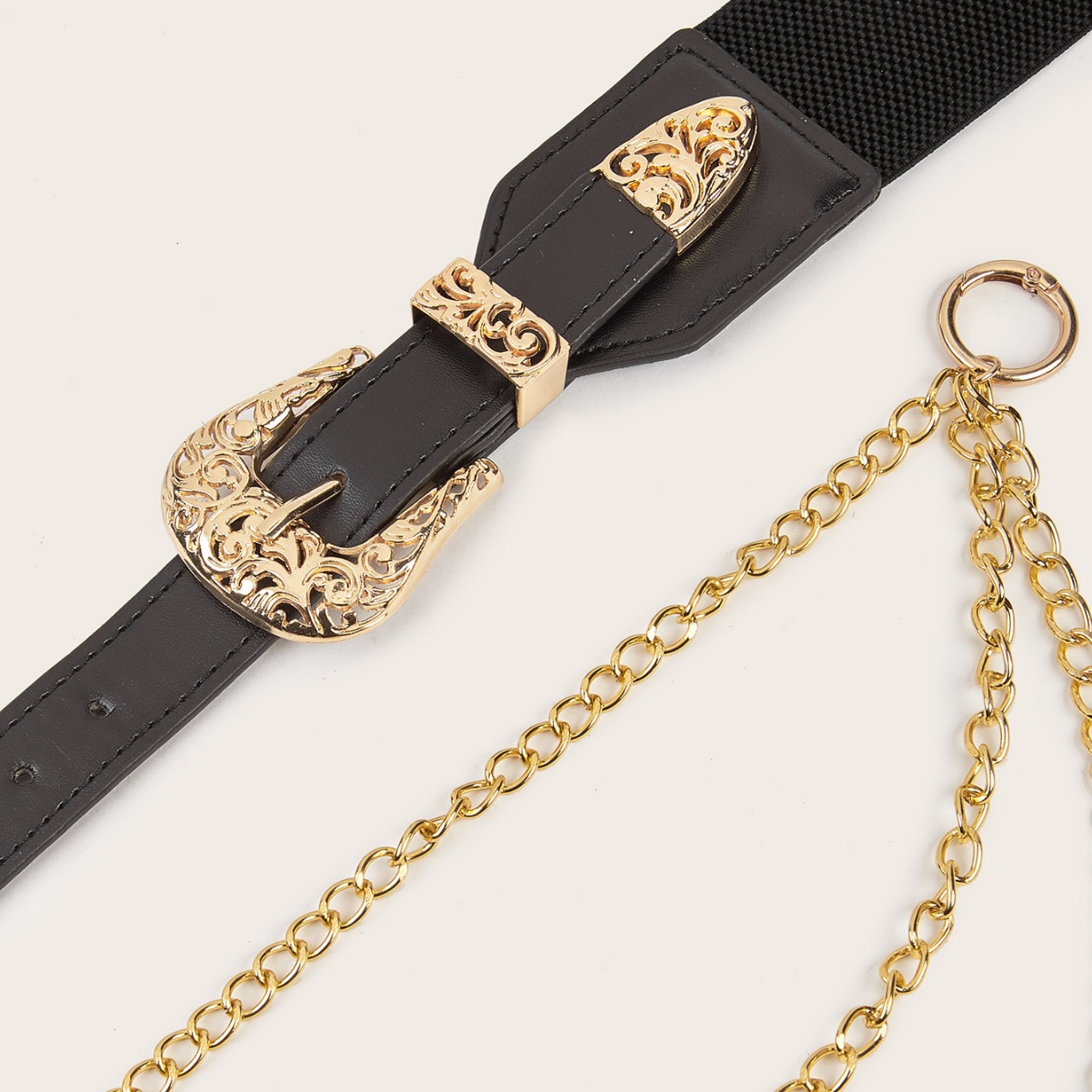 Bulk Gold Double Buckle Corset Belts - 2 Styles Three-Piece Set with Chain Accessory - Image 3