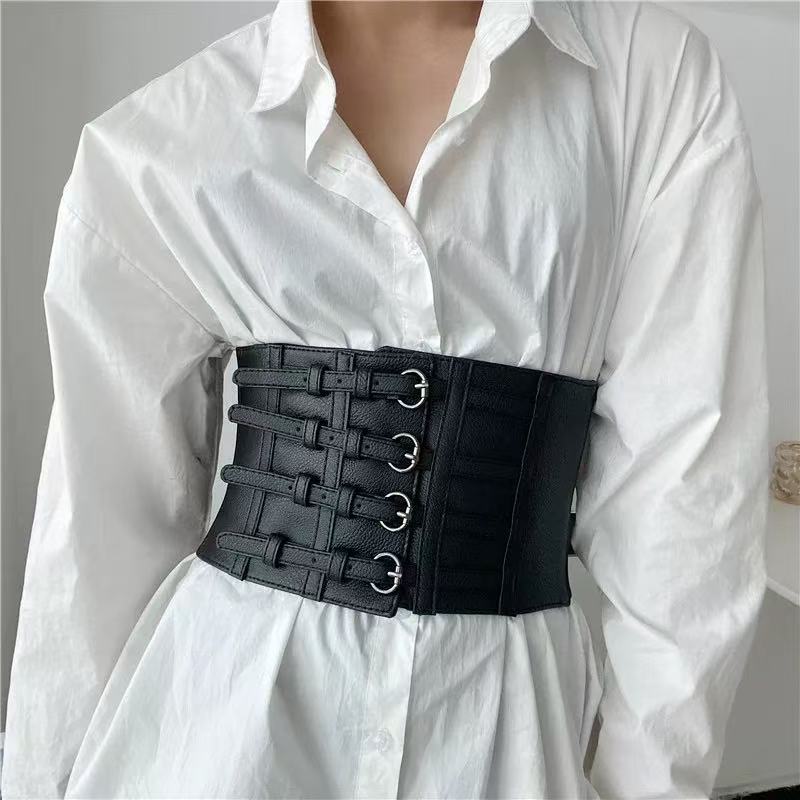 Wholesale European Street Fashion Suspenders Waist Belt - Punk Style Black Belt for Women