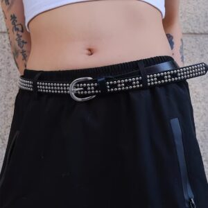 Rivet Punk Belt - Black Studded PU Leather Fashion Belt