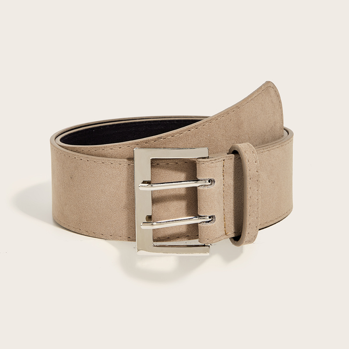 Maillard Style Wide Belt - Double Pin Buckle Woolen Waist Belt - Image 2