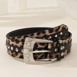 Punk Rhinestone Belt - Leopard Print Studded PU Leather Belt