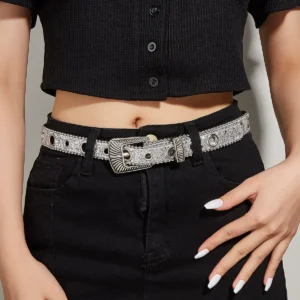 Western Sequin Belt Women Fashion Rhinestone Jeans Belt Wholesale Factory OEM Customizable B2B