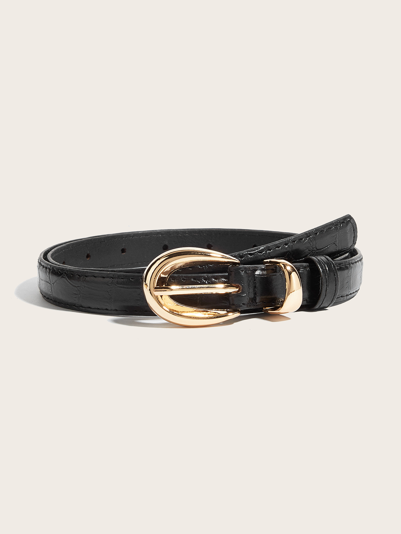 Women's Vintage Slim Belt - Black with Gold Buckle