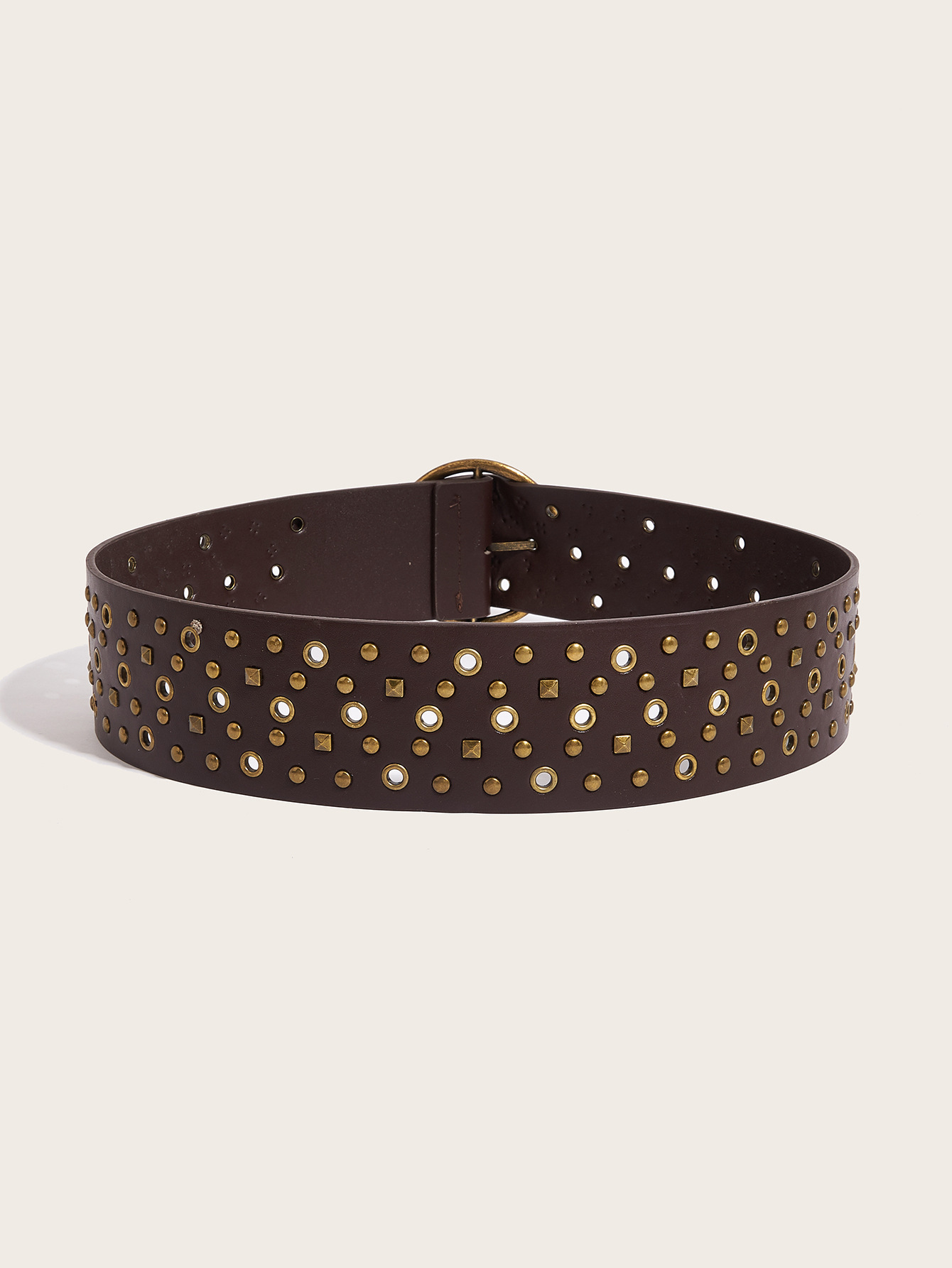 Wholesale Vintage Studded Wide PU Leather Belt for Women, Punk Rock Rivet Eyelet Waist Belt with Round Bronze Buckle, Gothic Y2K Fashion Accessory for Bulk Supply - Image 7