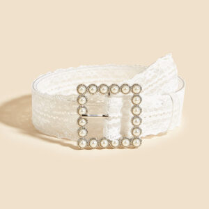 Korean INS Pearl Buckle White Lace Belt