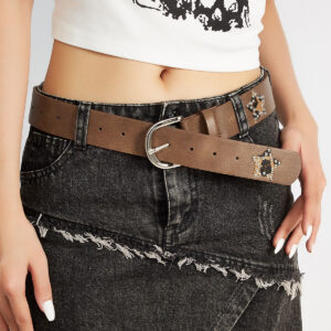 Punk Rivet Rhinestone Belt Vintage Leopard Star Studded