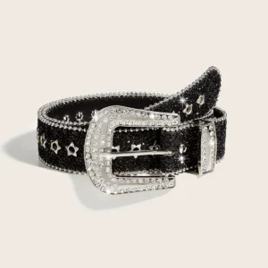 Bulk Rhinestone Star Belt Wholesale | Glitter Crystal PU Leather Evening Fashion Belt