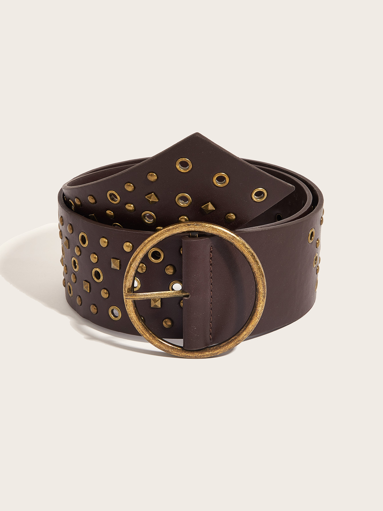 Wholesale Vintage Studded Wide PU Leather Belt for Women, Punk Rock Rivet Eyelet Waist Belt with Round Bronze Buckle, Gothic Y2K Fashion Accessory for Bulk Supply - Image 4