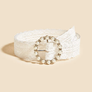 Korean INS Pearl Round Buckle White Lace Belt