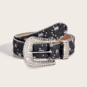 美式复古水钻扣牛仔布腰带