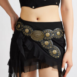 Wholesale Vintage Boho Wide Belt for Women, PU Leather Studded Disc Waist Belt with Bronze Engraved Buckles, Western Style Decor