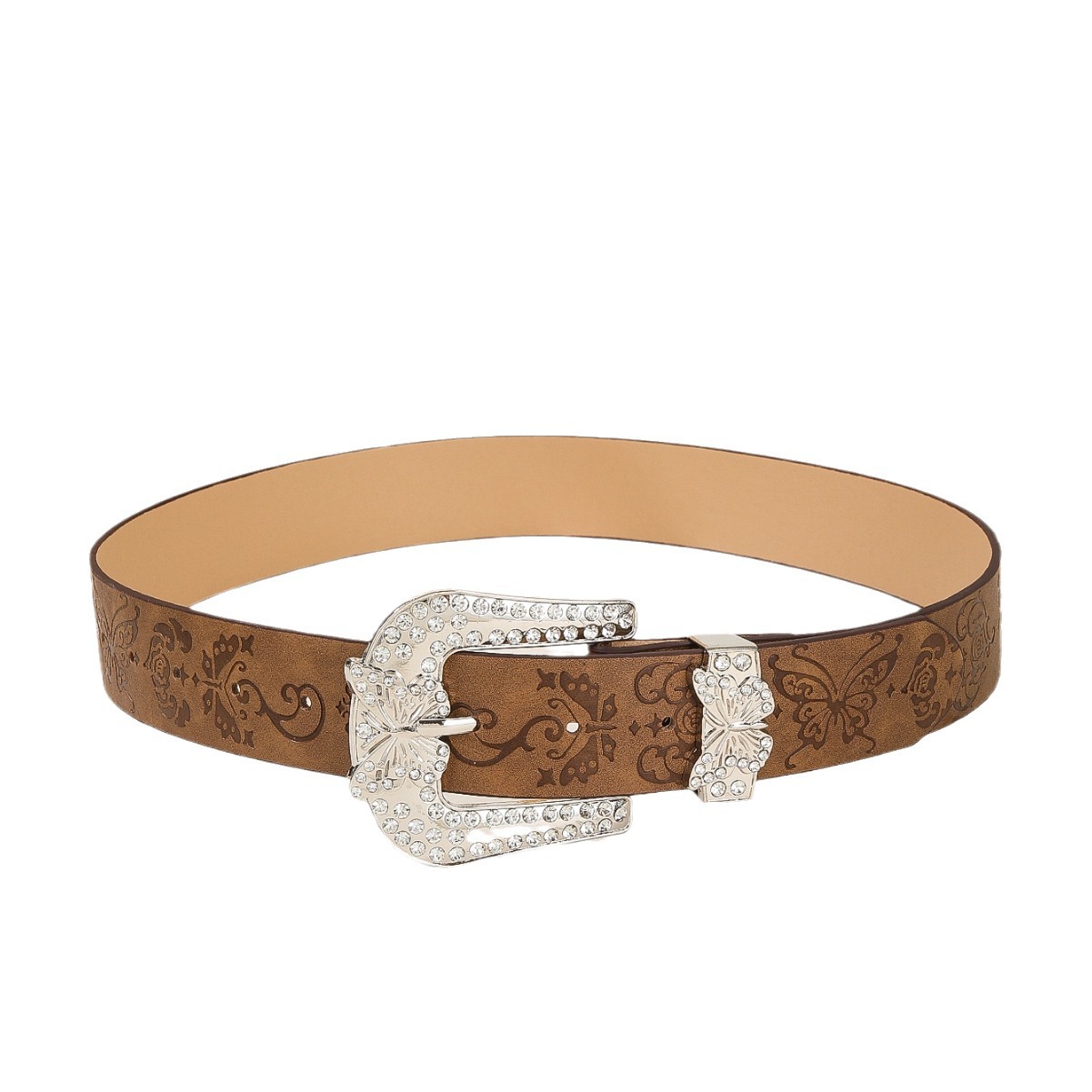 American Retro Butterfly Diamond Buckle Belt - PU Leather