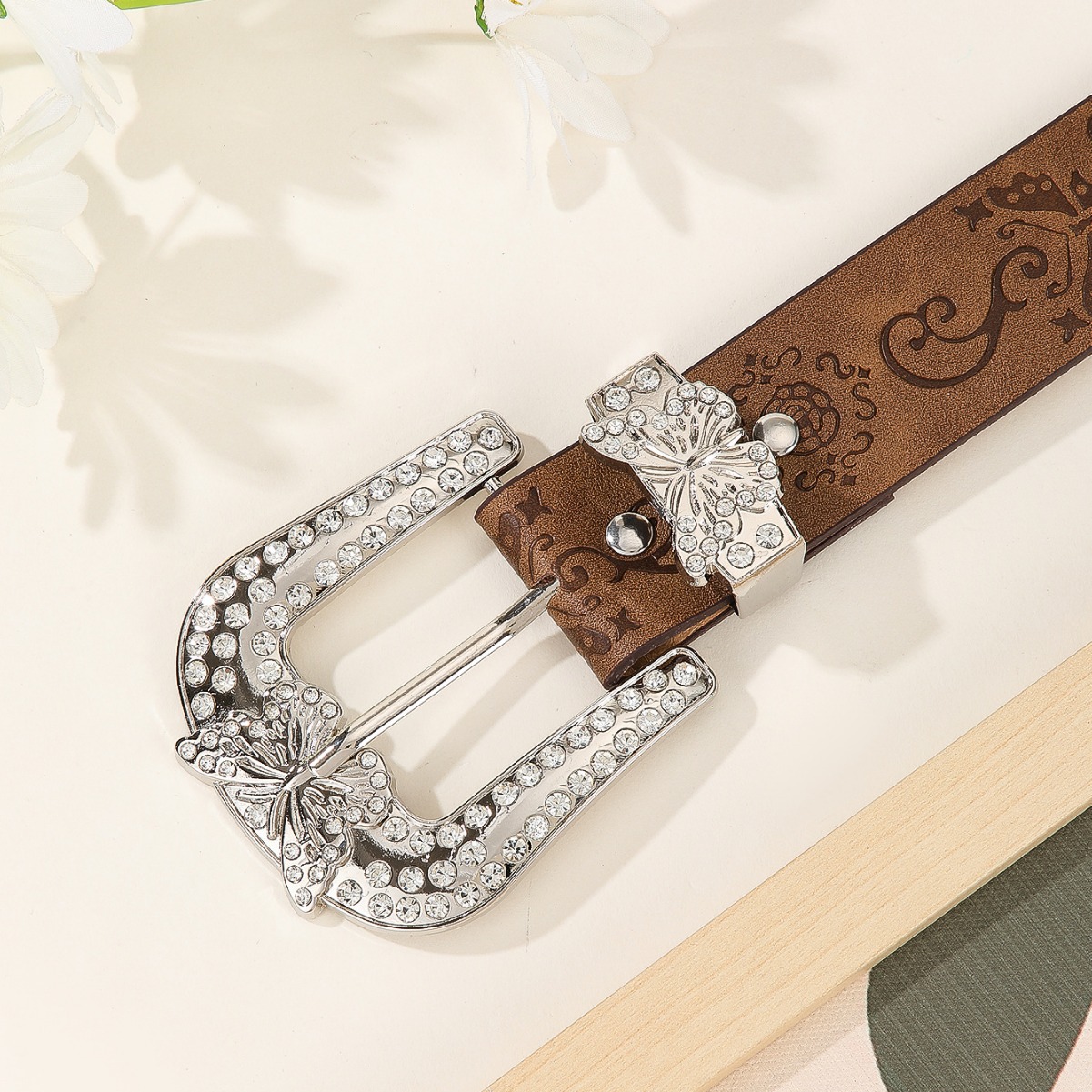American Retro Butterfly Diamond Buckle Belt - PU Leather