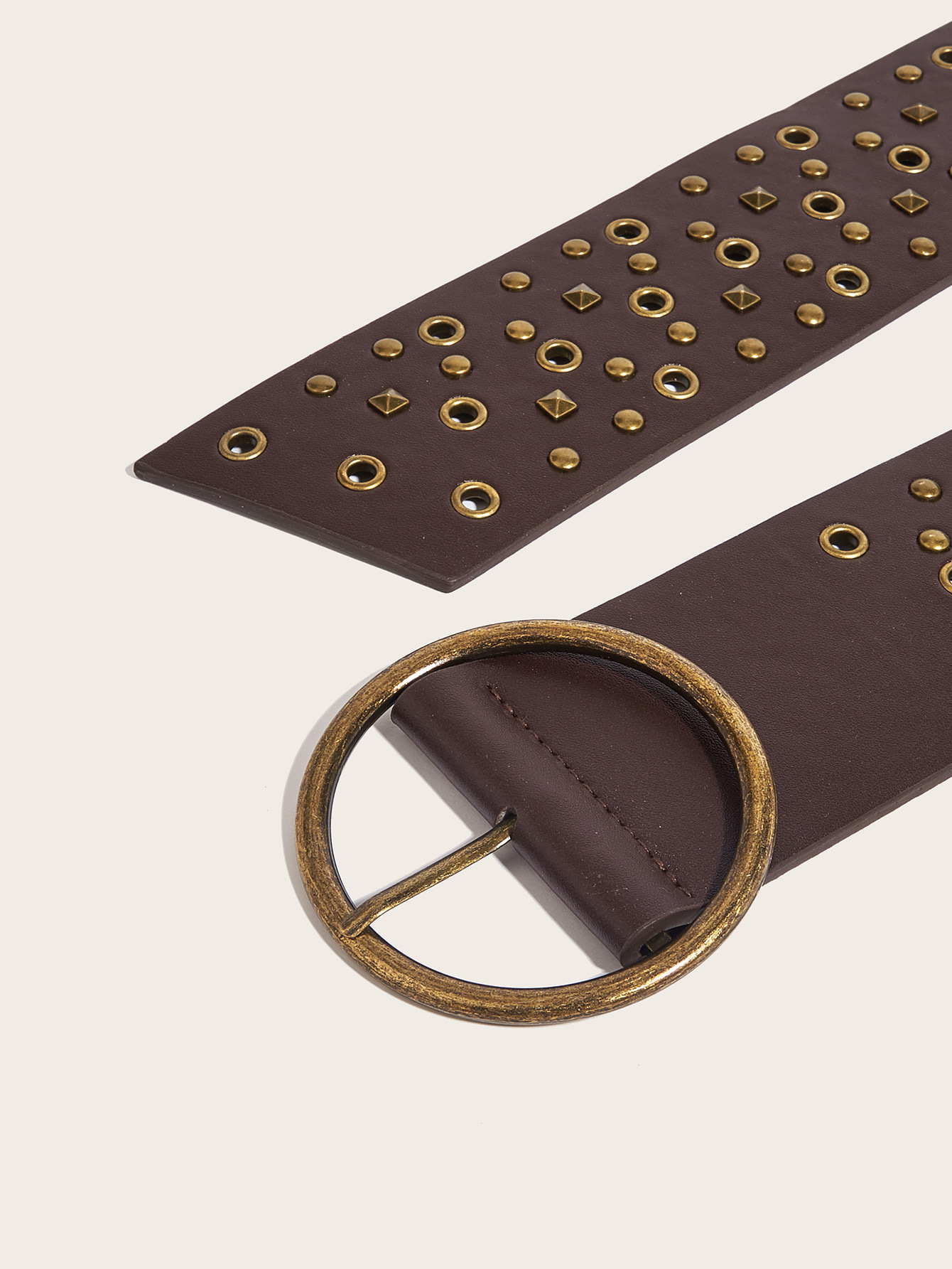 Wholesale Vintage Studded Wide PU Leather Belt for Women, Punk Rock Rivet Eyelet Waist Belt with Round Bronze Buckle, Gothic Y2K Fashion Accessory for Bulk Supply - Image 8