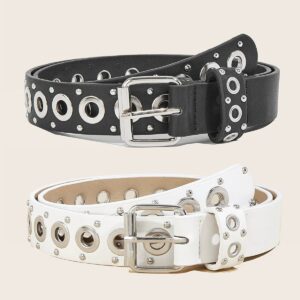 Punk Chain Belt Hollow Out PU Leather Black White