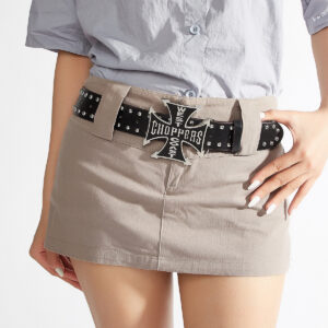 Punk Rivet Belt - Cross Studded Snap Button Leather Belt