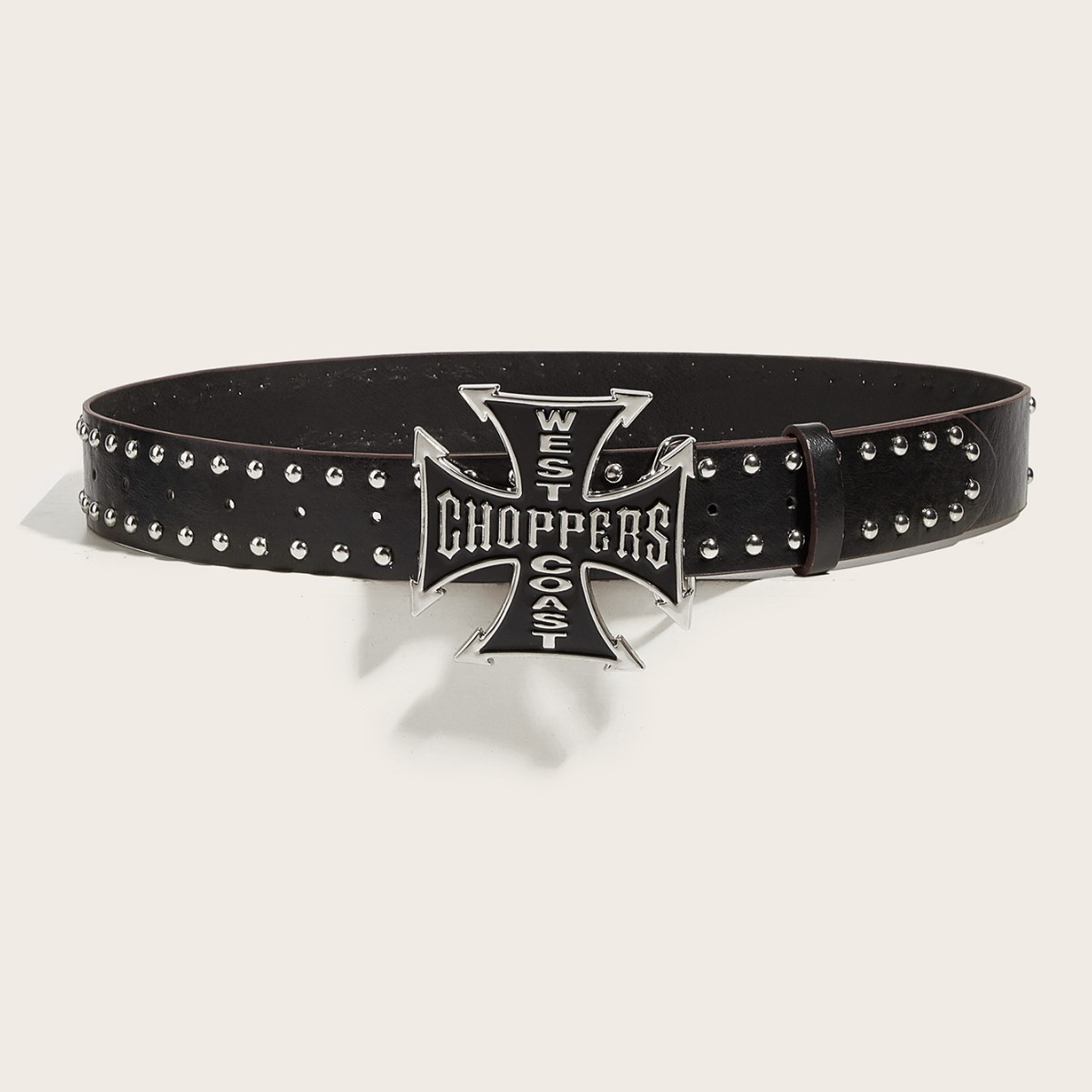 Punk Rivet Belt - Cross Studded Snap Button Leather Belt - Image 2