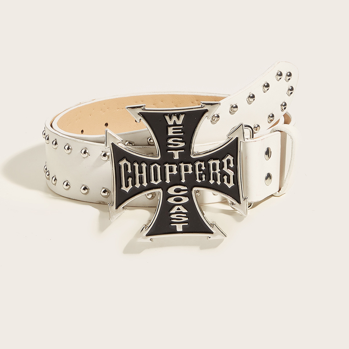 Punk Rivet Belt - Cross Studded Snap Button Leather Belt - Image 3