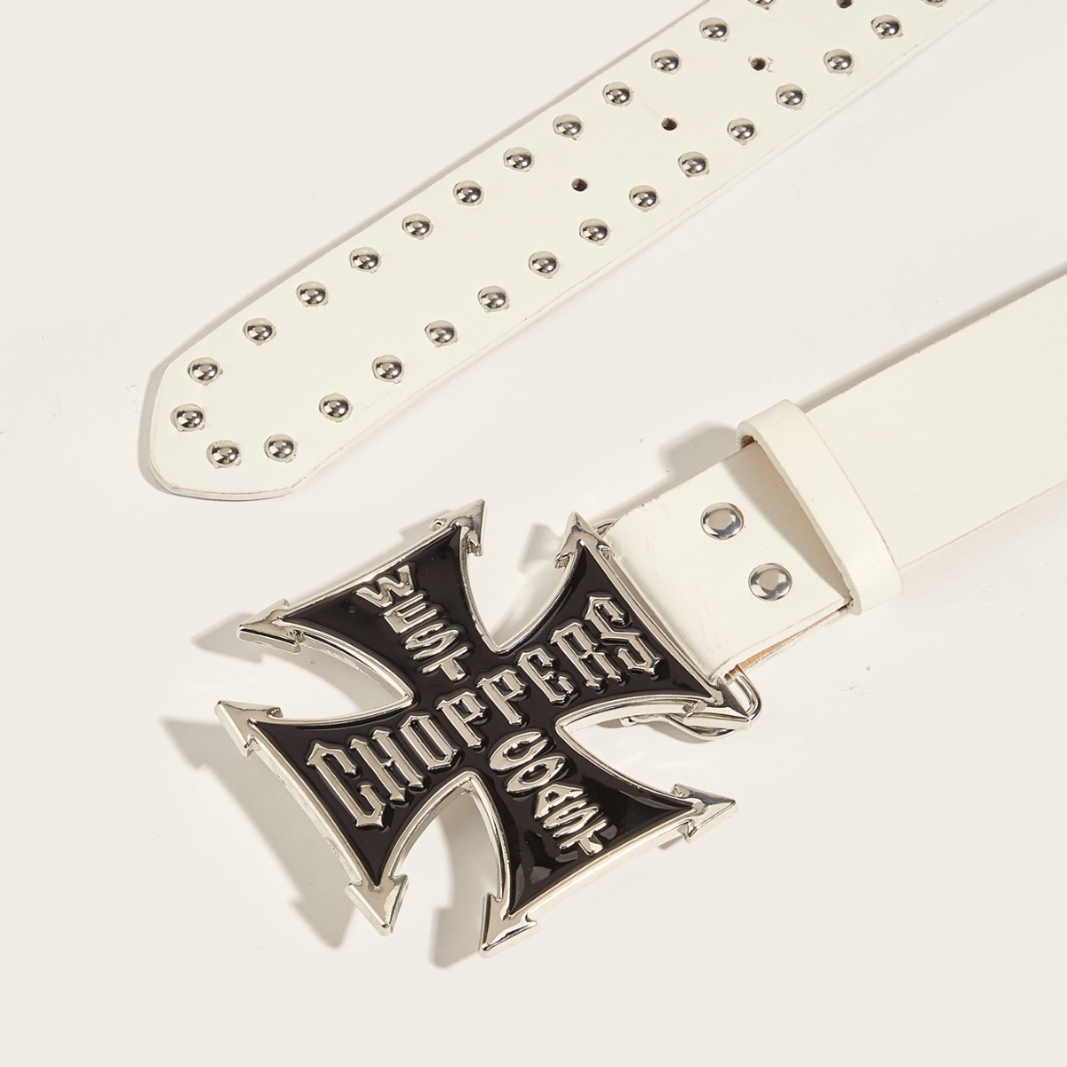 Punk Rivet Belt - Cross Studded Snap Button Leather Belt - Image 4
