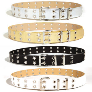 Vintage Star Double Buckle Belt - Korean Fashion PU Leather Belt for Women (6 Colors Available)