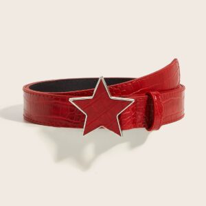 Punk Rivet Belt PU Leather Snap Button Black Red 105cm