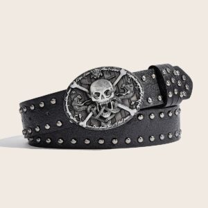 Skull Belt PU Leather Gothic Punk Black Snap Button